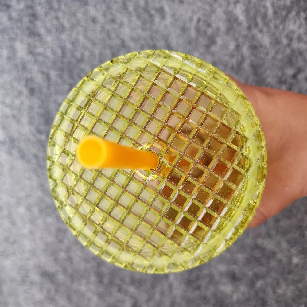 Starbucks Tumbler Cup Pink and Yellow Grid Textured Design Venti
